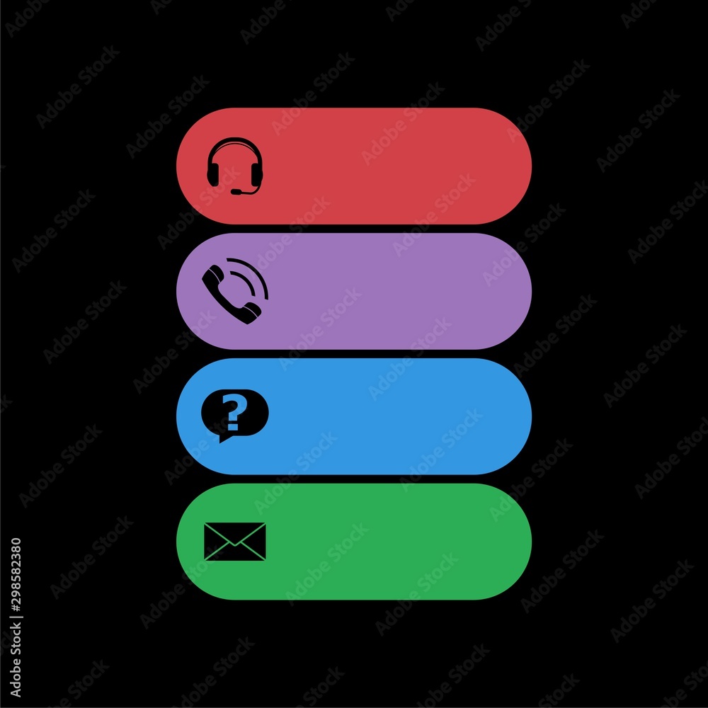 Contact website buttons isolated on black background Contact website buttons isolated on black background