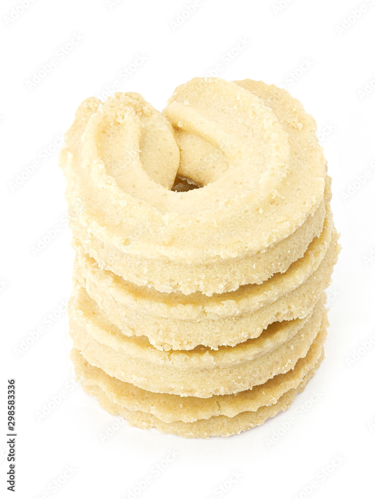 Vanilla flavoured butter cookies isolated on white background. Vanilla flavoured butter cookies isolated on white background.