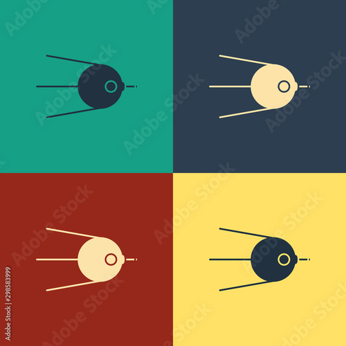 Color Satellite icon isolated on color background. Vintage style drawing. Vector Illustration