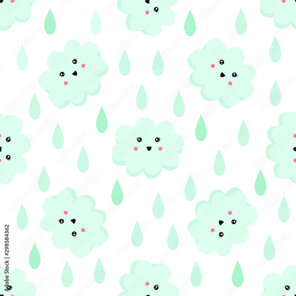 Cute seamless pattern with smiling clouds and raindrops. Wallpaper for kids. Cute seamless pattern with smiling clouds and raindrops. Wallpaper for kids.