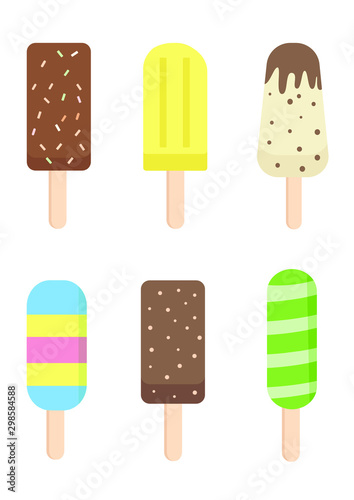 Set of different tasty ice creams on white background. 