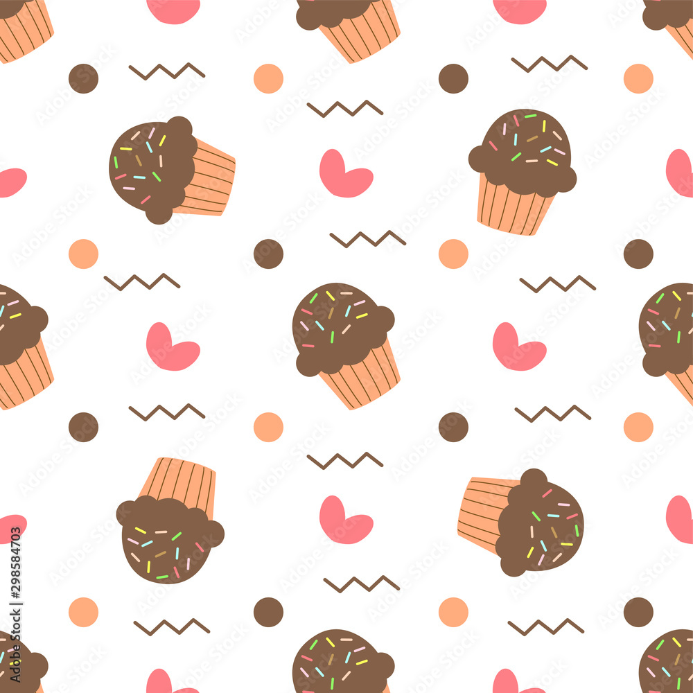 Cute seamless pattern with muffins of cupcakes Cute seamless pattern with muffins of cupcakes