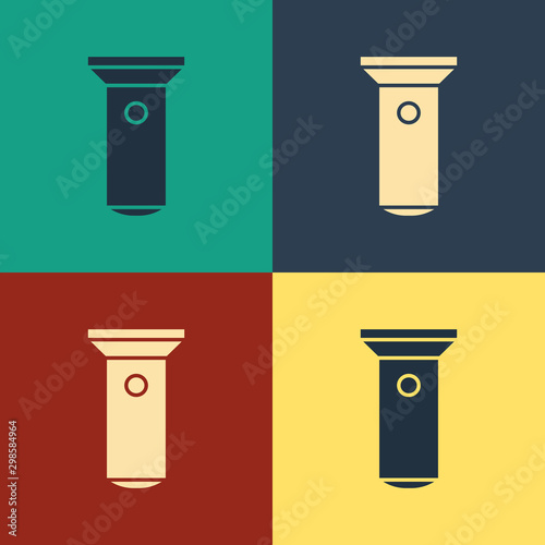 Color Flashlight icon isolated on color background. Vintage style drawing. Vector Illustration