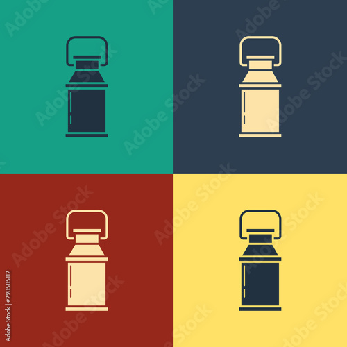 Color Can container for milk icon isolated on color background. Vintage style drawing. Vector Illustration