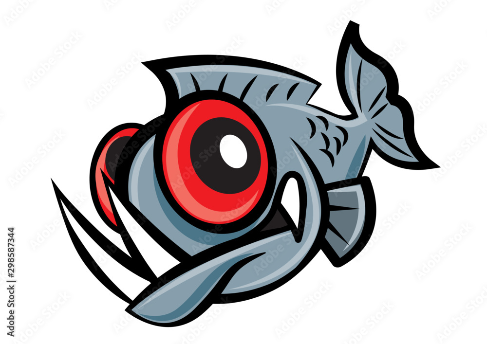 Cartoon cute big eyes piranha fish with sharp teeth character, vector  character mascot Stock Vector | Adobe Stock
