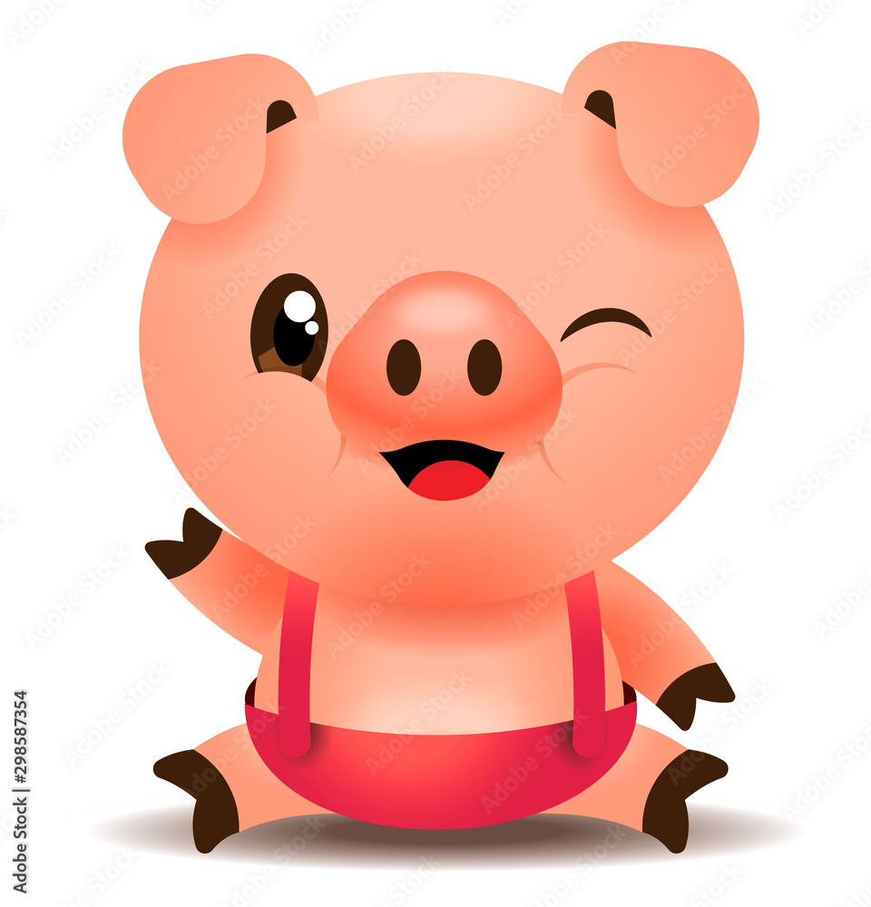 Naklejka premium Happy cute little pig character illustration. Vector isolated.