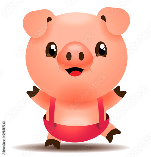 Happy cute little pig character illustration. Vector isolated.