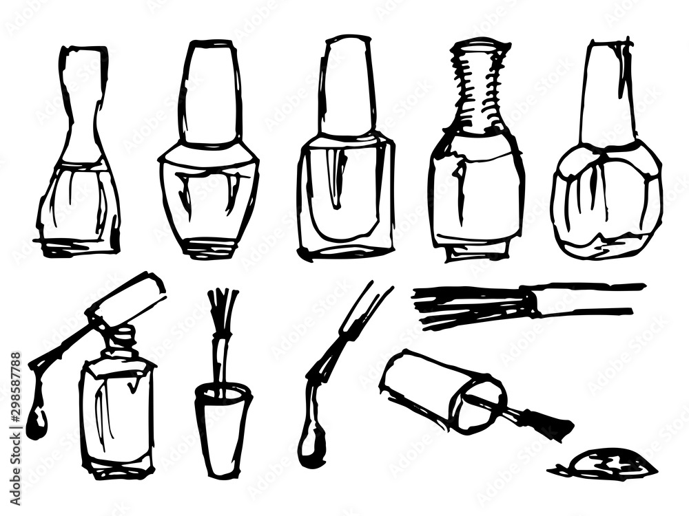Set the nail Polish. Collection of closed bottles of nail Polish and
