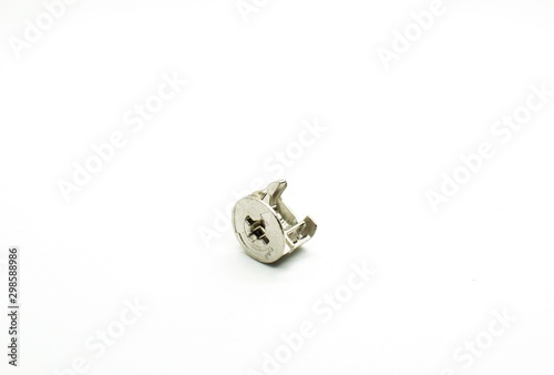 Furniture connecting nut isolated on white background.