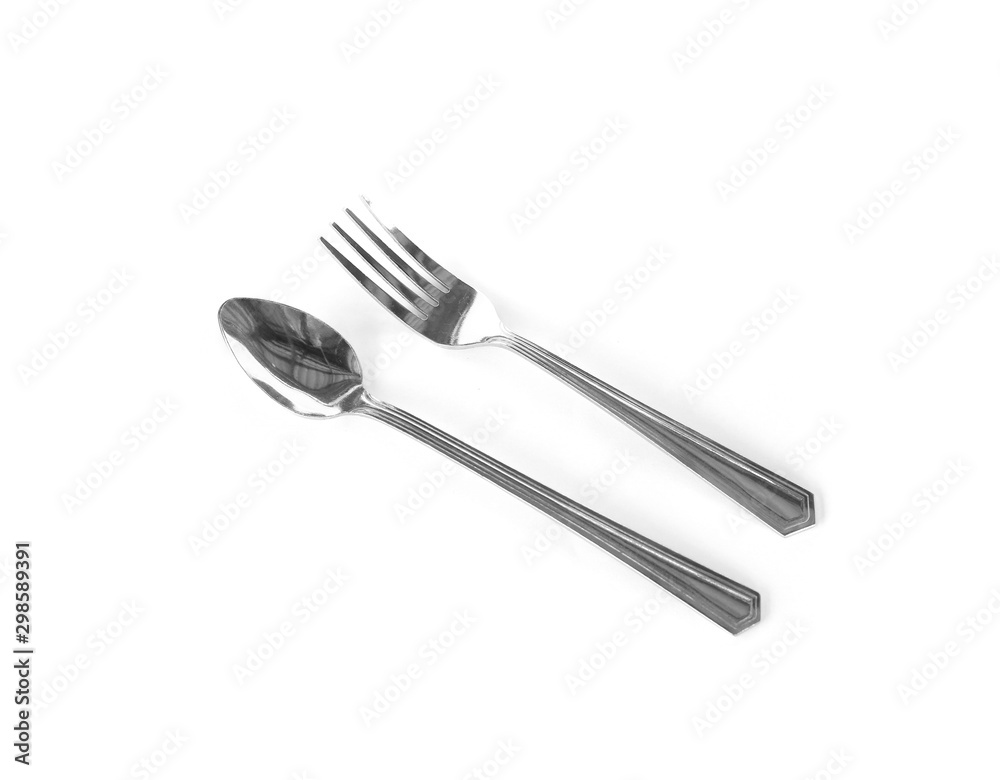 Spoon and fork on a white background