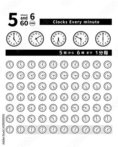 シンプル 時計 5時 1分 1分毎 5分 45分 30分 60分 黒 フレーム