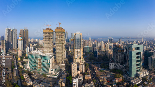 Mumbai's Elphinstone Road-Parel business district with Sea Link in the backdrop. This area is booming with a lot of commercial and residential skyscrapers above 200 metres under construction. photo