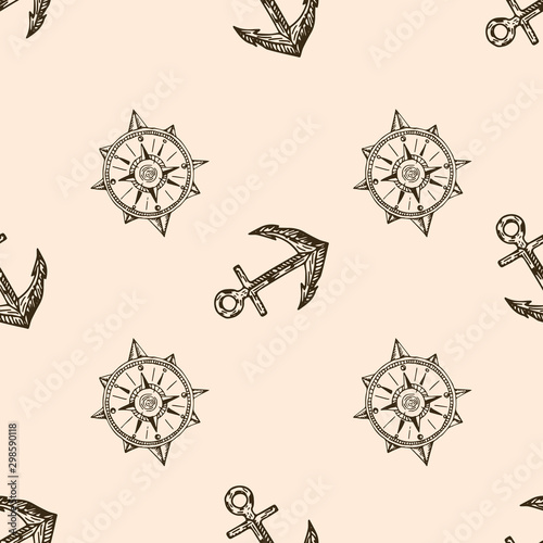Pirates seamless vector. Hand drawn doodle marine pattern. Ocean background.