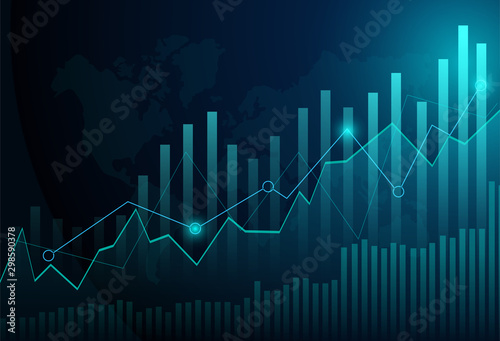 Murais de parede Business candle stick graph chart of stock market investment trading on blue background