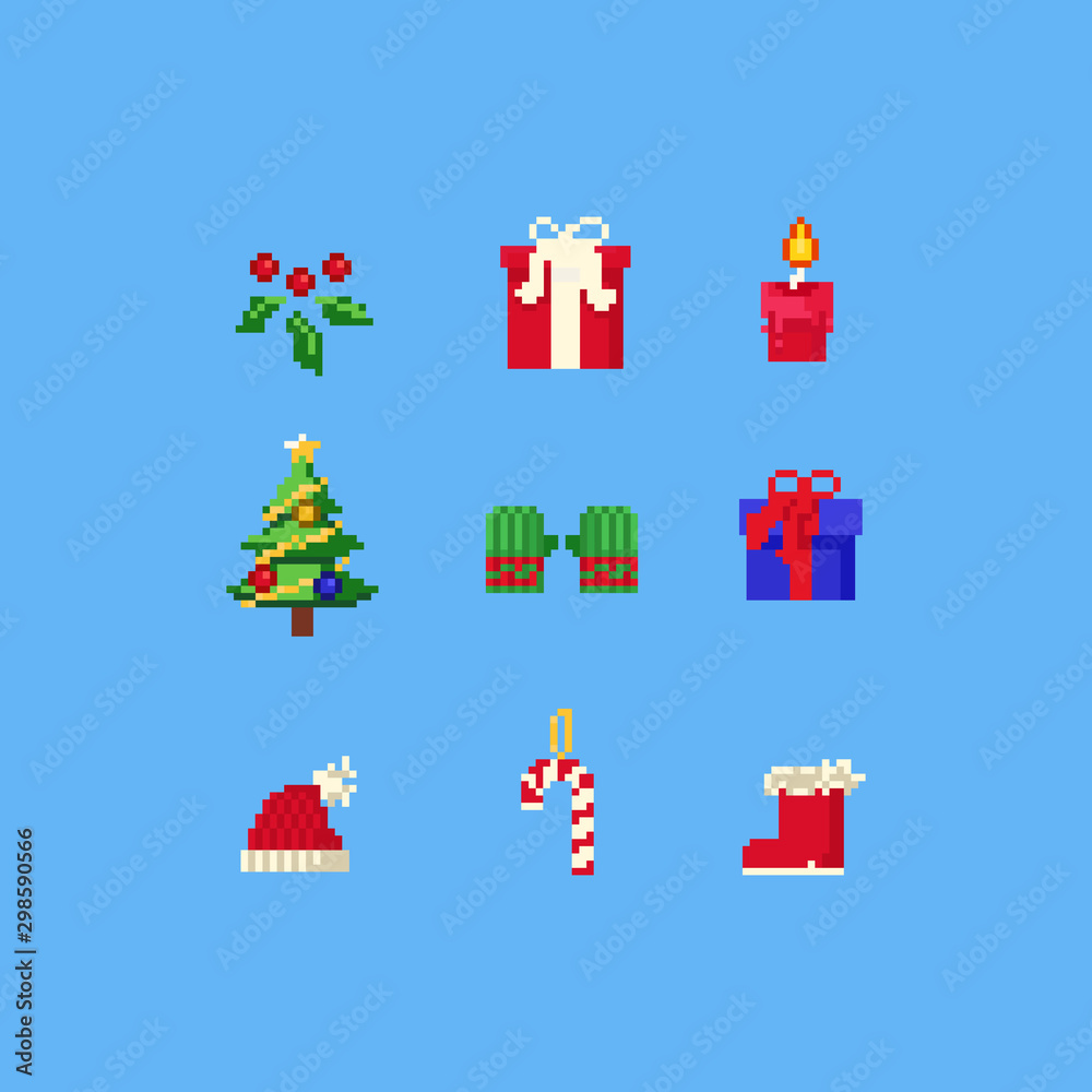 Pixel Christmas element collection.8bit.
