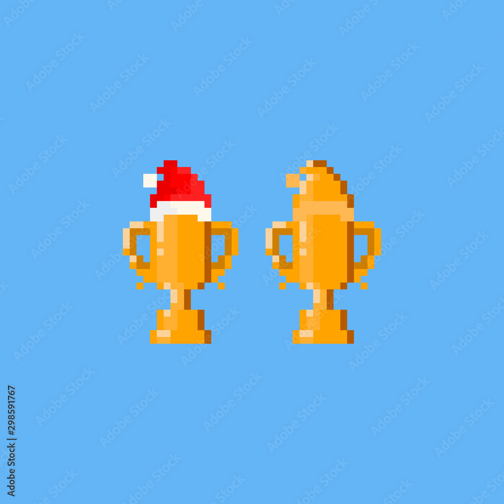 Pixel christmas trophy.8bit gold cup.