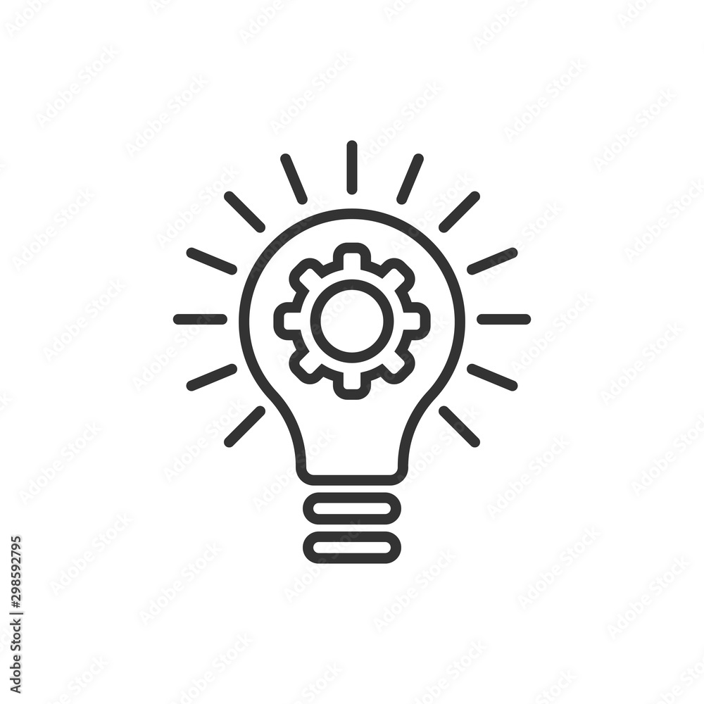 Innovation icon in flat style. Lightbulb with cogwheel vector illustration on white isolated background. Idea business concept. Innovation icon in flat style. Lightbulb with cogwheel vector illustration on white isolated background. Idea business concept.