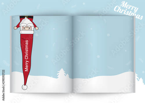Santa Claus Mock up on Note Book greeting card with Snow. Merry Christmas and Happy New Year Holiday Concept Design Background Illustration vector.