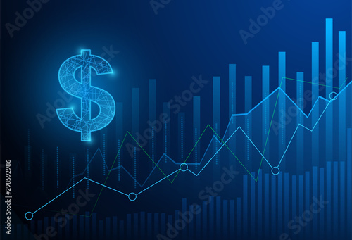 Business candle stick graph chart of stock market investment trading on blue background. Bullish point, Trend of graph. Eps10 Vector illustration.