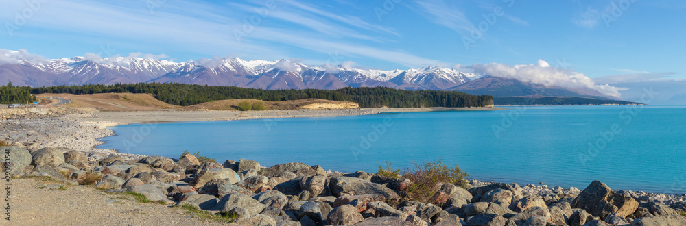 scenic Lake Pukaki and Southern Alps panorama, New Zealand