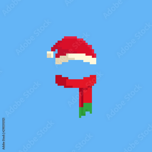 Pixel Santa hat and red scarf.Christmas.8bit.