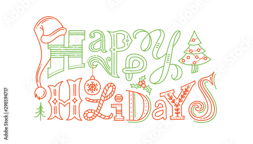 Happy holidays vector color outline typography
