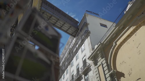 Revealing shot of a walkway, part of santa justa lift, in Lisbon,  Portugal. photo