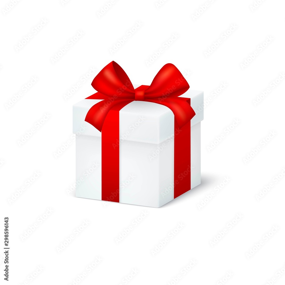 Gift box with red ribbon and bow Isolated on white background. Vector illustration Gift box with red ribbon and bow Isolated on white background. Vector illustration