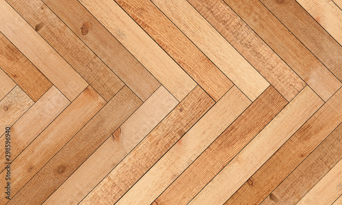 Wooden wall of untreated clapboard with herringbone pattern. Light wood texture for background. © Denis