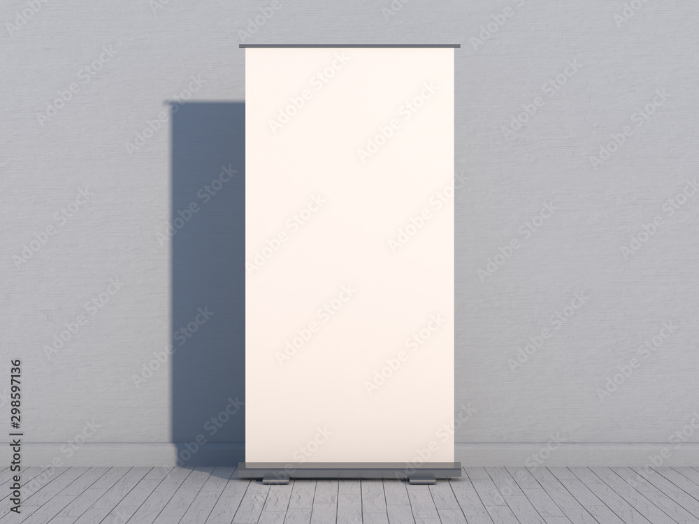 Blank roll up banner display. Template mockup. 3D Stock Photo Adobe Stock