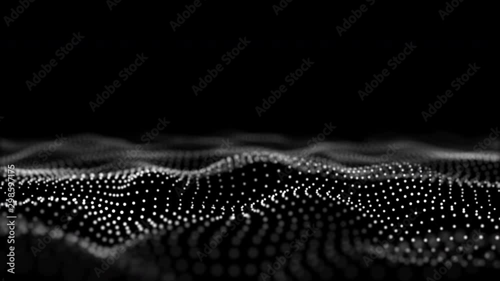 Wave of particles. Futuristic dots background with a flowing, dynamic wave. Seamless loop.
