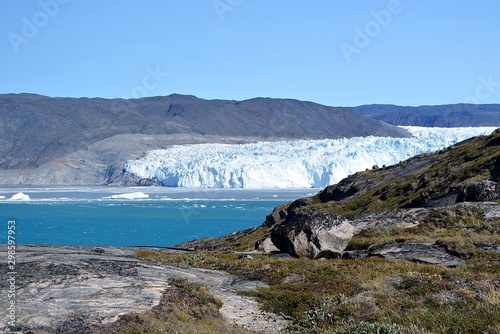 Greenland, Disko Bay - beautiful landscape in the bay of Eqip Sermia - explore the nature by hiking the area of Eqi Glacier in Greenland ,World heritage, summer - july	