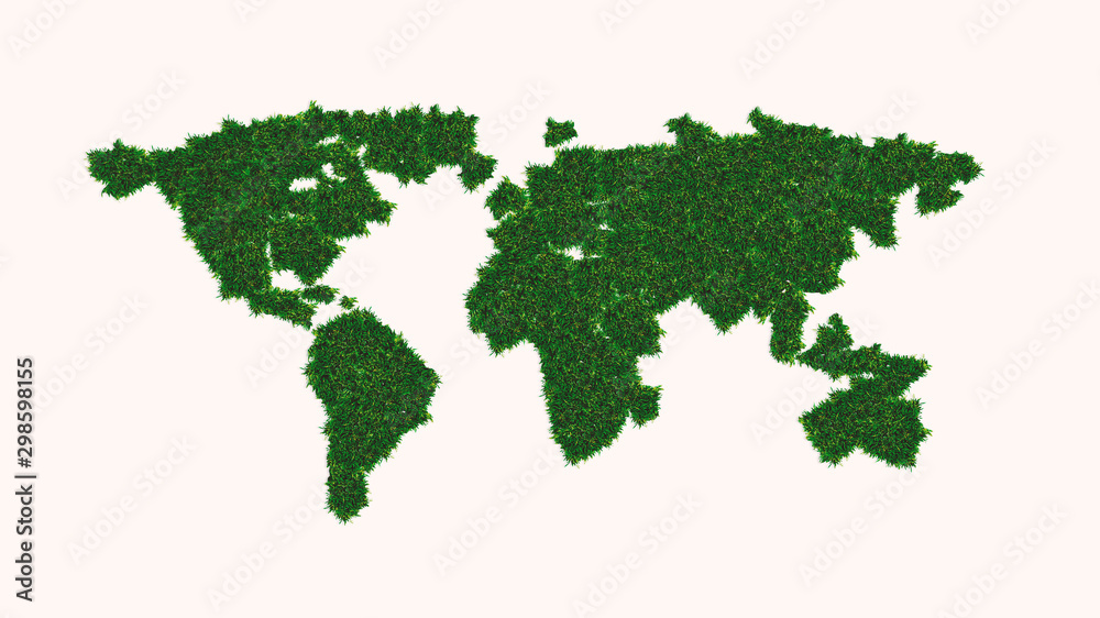 Conceptual image of green grass in shape of world map