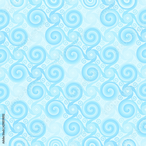 Mosaic from blue snowflakes. Frosted glass. Wrapping paper. Seamless pattern.