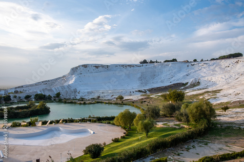 Pamukkale termal waters with the white rocks. Pamukkale meaning cotton castle is beautiful landscape in Denizli, Turkey.