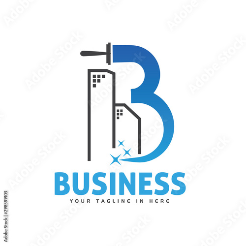 B initial building city cleaning service logo design inspiration