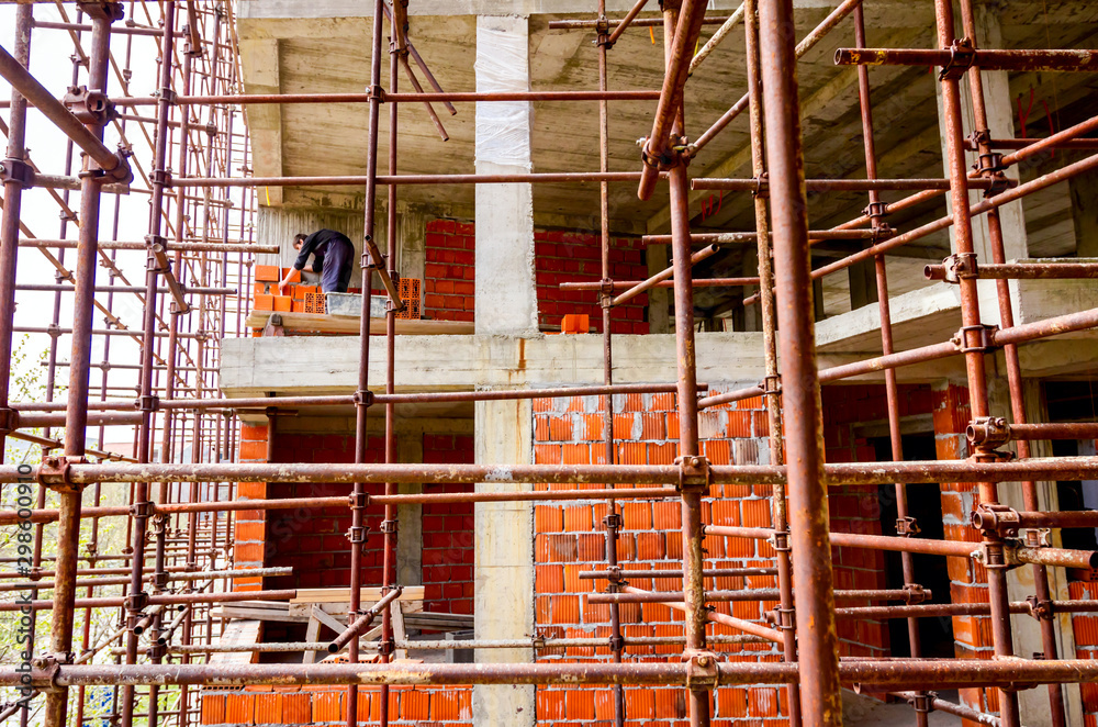 View on empty scaffold at construction site