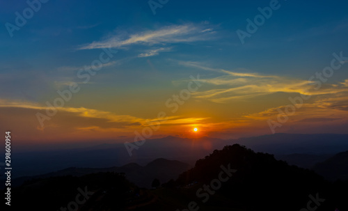 Sunset at Doi Samer Dao Sri Nan National Park, The beautiful and famous star watching and mist location in Thailand