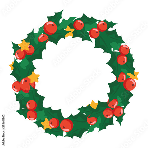 Merry christmas greeting card with wreath vector isolated