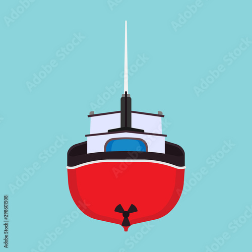 Fishing boat back view vector icon. Sea ship water marine vessel transport isolated. Sail flat commercial cartoon offshore tanker