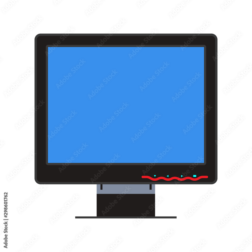Monitor screen front view display vector icon. Above computer electronic isolated white. Flat PC device equipment office Monitor screen front view display vector icon. Above computer electronic isolated white. Flat PC device equipment office