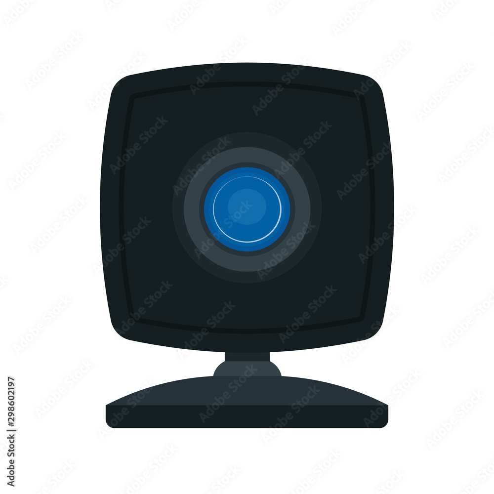 Web camera front view vector icon digital technology equipment video. Cam lens device conference network chat Web camera front view vector icon digital technology equipment video. Cam lens device conference network chat