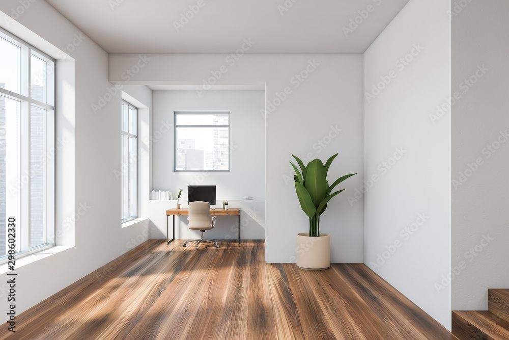 Fototapeta premium Comfortable white home office interior
