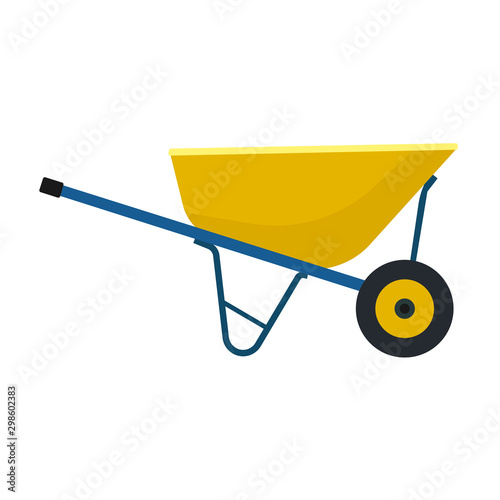 Whellbarrow yellow garden vector tool equipment side view. Agriculture cart wheel cartoon farm. Flat lawn ground supplies