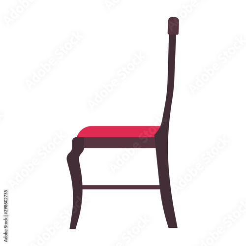 Classic chair red vector icon side view. Furniture home interior isolated. Retro luxury room sit. Cartoon sofa flat stool