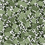 Classical hand drawn illustration of leafy branch with complexity in a repeat seamless pattern design