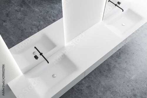 Top view of double sink in stylish bathroom photo