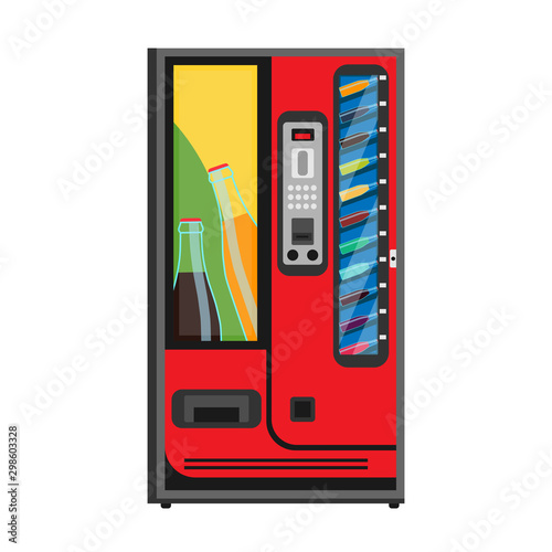 Soda vending machine vector flat icon. Beverage drink automatic buy cold bottle. Food sell service product. Business equipment cartoon
