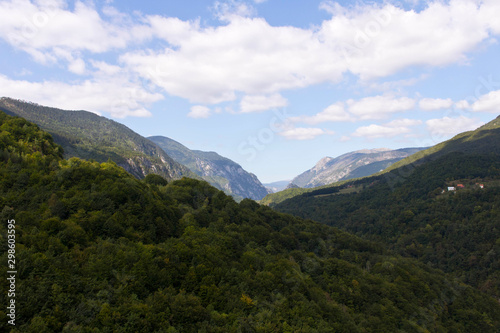 Mountains against the blue sky . Mountains in Montenegro. Selective focus.