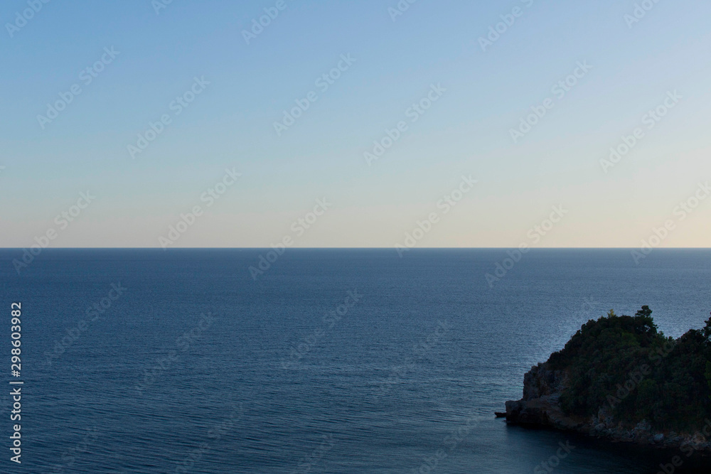 Sea before sunset. Sea horizon at sunset .